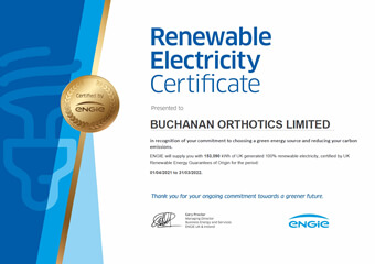 Renewable electricity certificate - in recognition of your commitment to choosing a green energy source and reducing your carbon emissions.